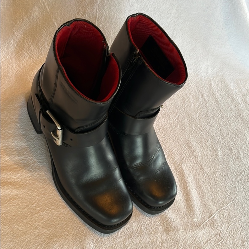 Black Leather Ankle Boots with Red Lining
